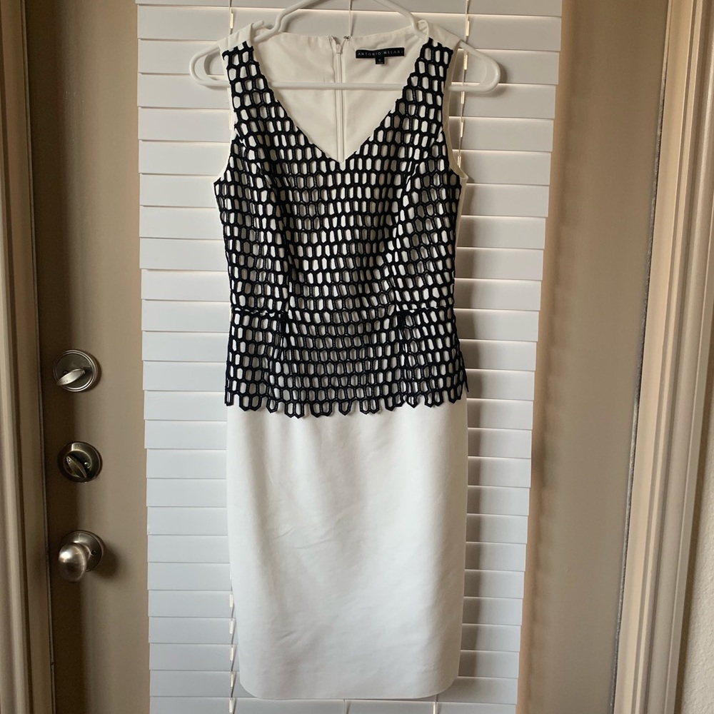 Antonio Melani White with Black Knit Overlay Dress